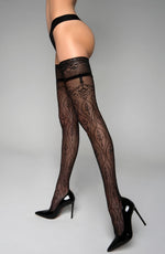 Black Secret BS147 Lace Top Stockings with Lurex Black