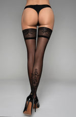 Black Secret BS154 Calf Pattern Lace Top Stockings Black