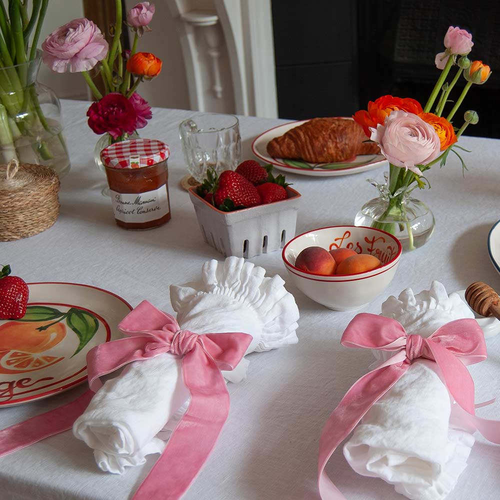 Mistral Drape Ruffled Linen Tablecloth: Voile White