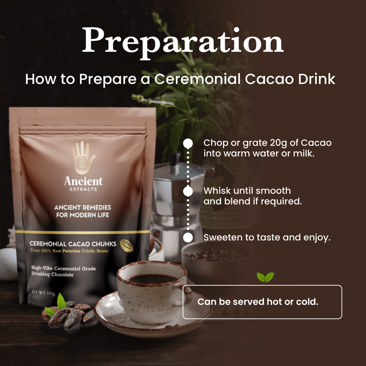 Ceremonial Grade Cacao Chunks - 100% Raw Criolla - 100g