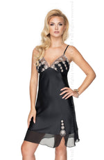 Irall Cleopatra Satin and Chiffon Nightdress Black