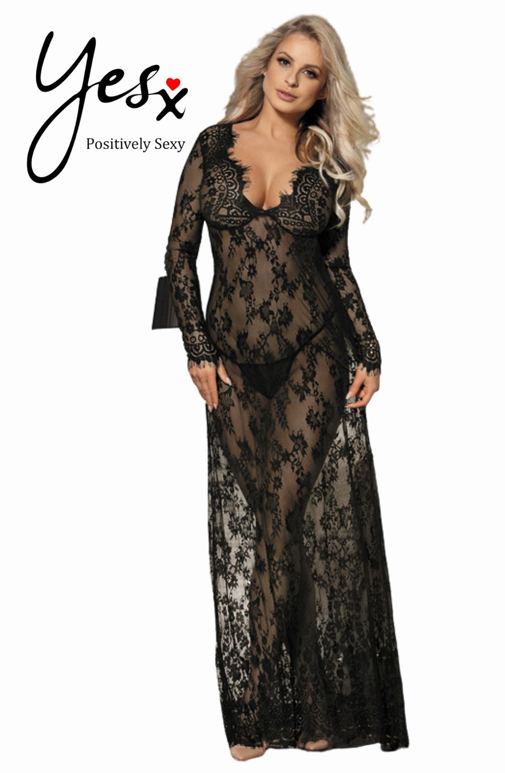 YesX Long Gown & Thong Black