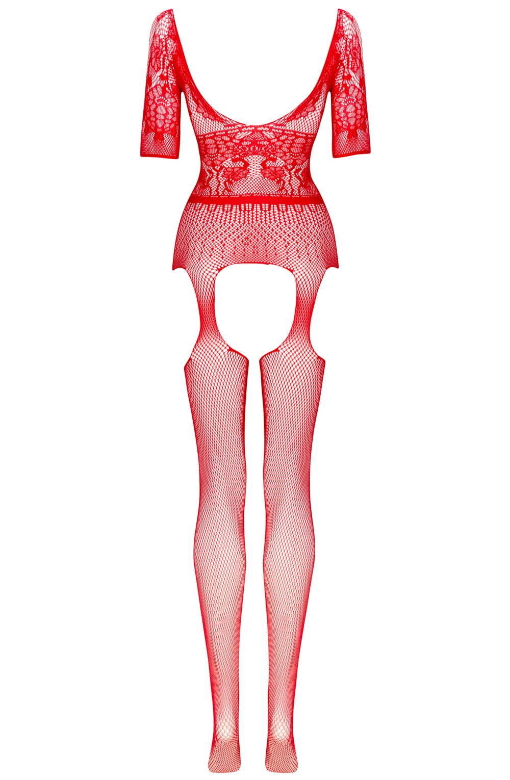 Beauty Night Courtney Lace Fishnet Bodystocking One Size Red