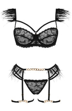 Beauty Night BN6713 Crystal 3 Piece Lingerie Set Black