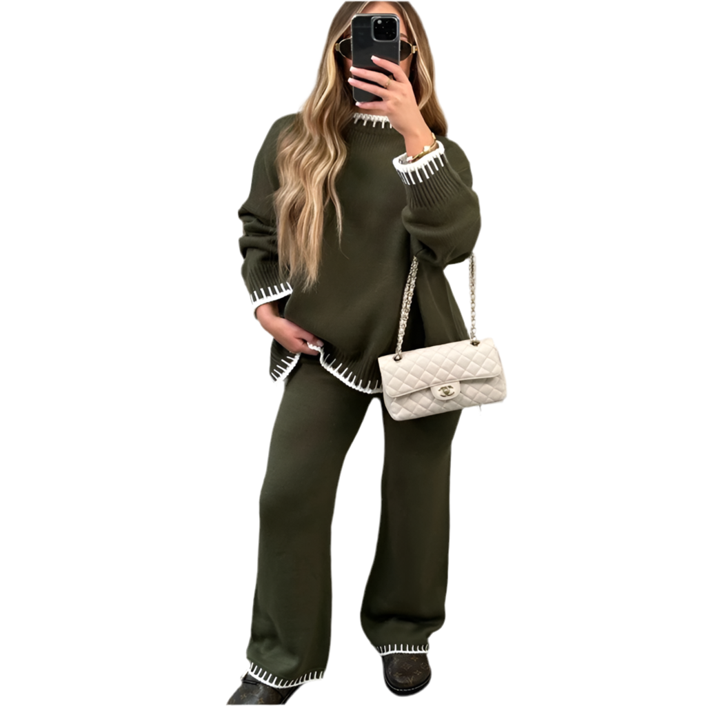 Women’s Casual Loose Two-Piece Loungewear Set with Long Sleeve Top and Trousers