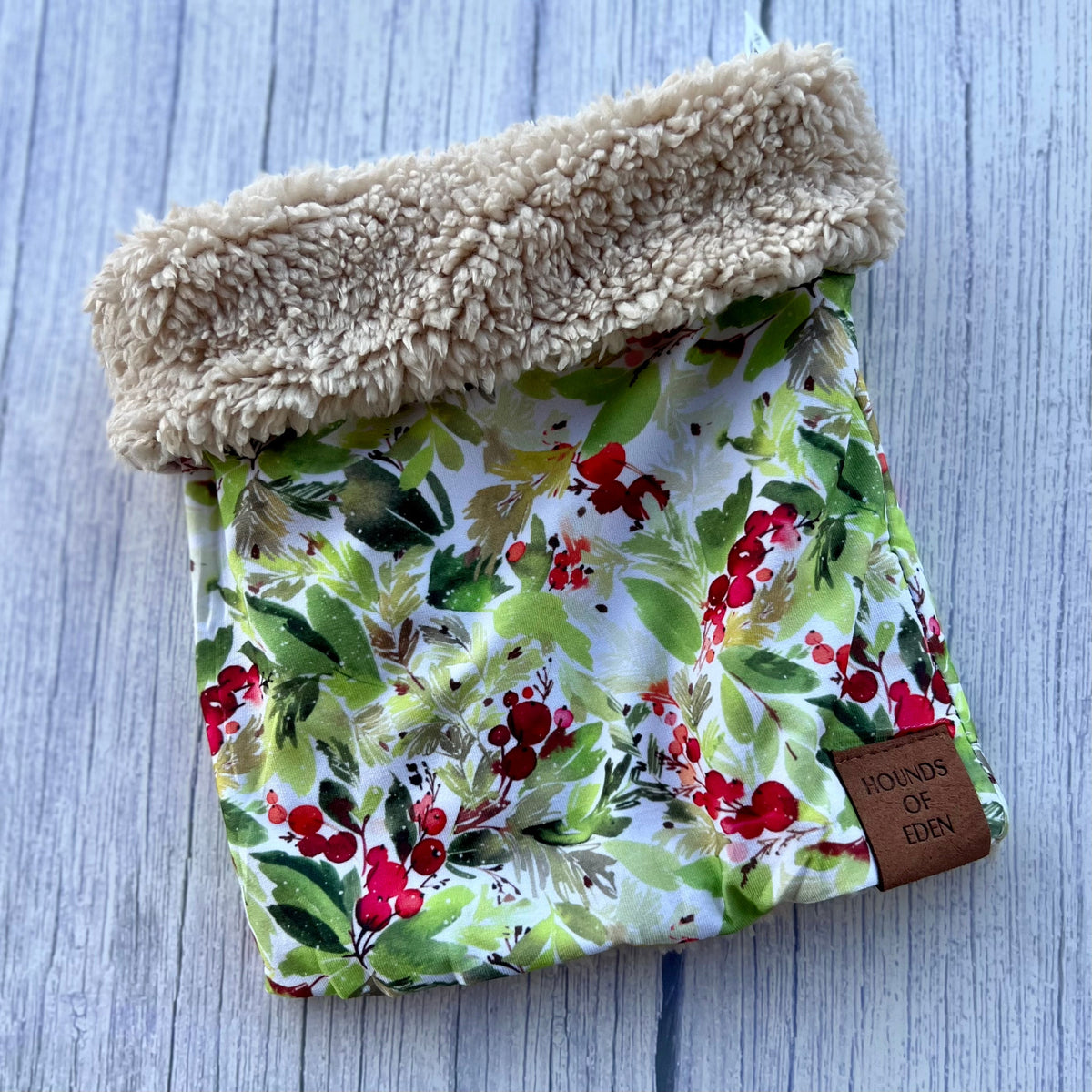 Winter Spruce & Berries Faux Sherpa Fleece Dog Snood