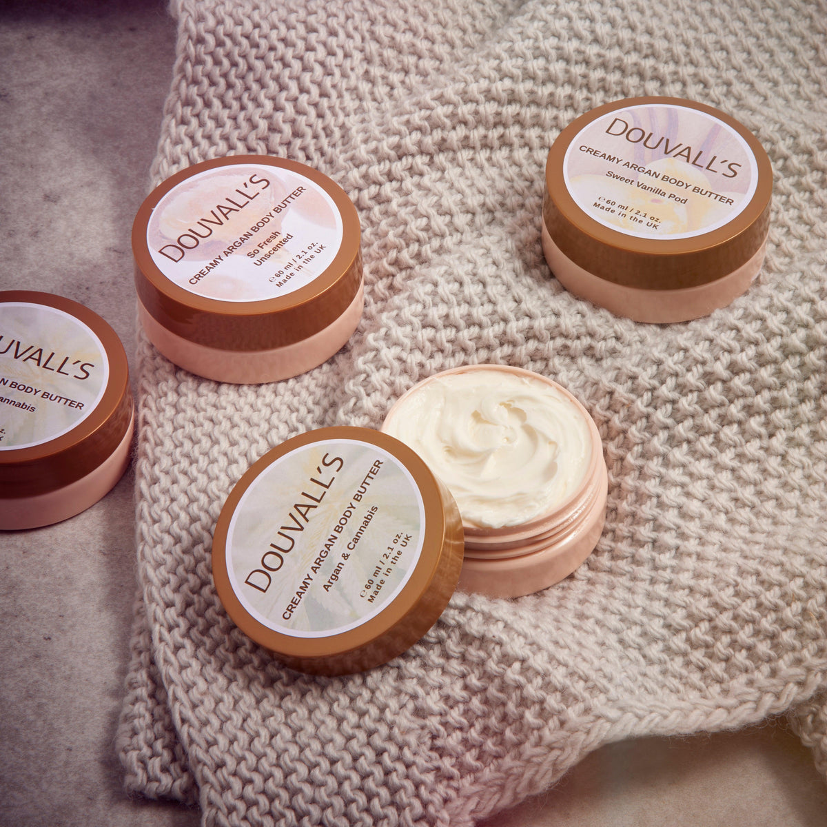 Douvall's Organic Creamy Argan Body Butter 60ml | Luxurious Hydration in Six Scents