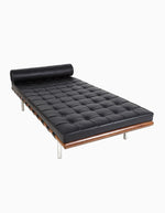 Barcelona Style Daybed, Black Leather, Wood Frame