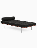 Barcelona Style Daybed, Black Leather, Wood Frame