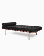 Barcelona Style Daybed, Black Leather, Wood Frame
