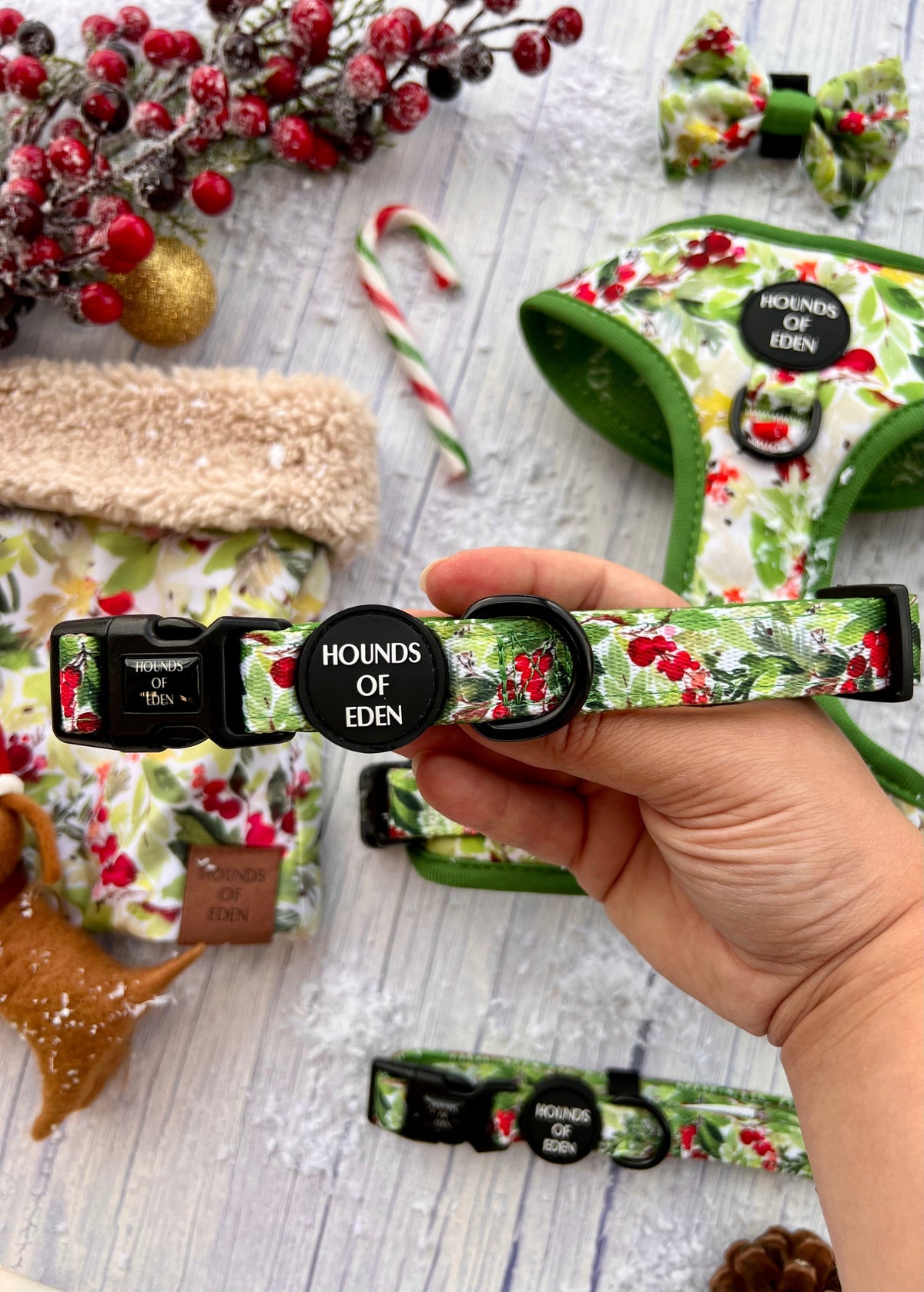 Winter Spruce & Berries Faux Sherpa Fleece Dog Snood