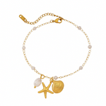 Ocean Luxe 18k Gold Plated Pearl Anklet with Starfish & Shell Charms