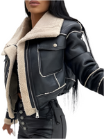 Women's Faux Lamb Wool Zipper Motorcycle Style Short Jacket