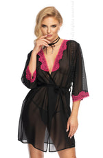 Irall Erotic Flavia Chiffon Lace Dressing Gown Black / Pink
