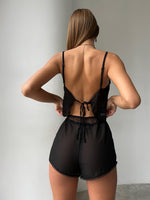 WHISPER Black 2 Piece Mesh & Lace Crop Top & Shorts Set