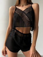 WHISPER Black 2 Piece Mesh & Lace Crop Top & Shorts Set