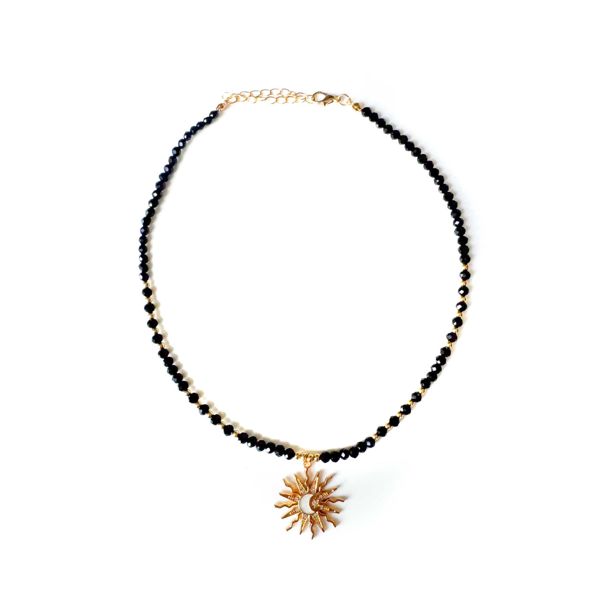 Riri Black Beaded Boho Celestial Pendant Necklace