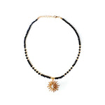 Riri Black Beaded Boho Celestial Pendant Necklace