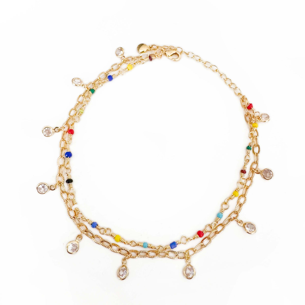Summer Luxe 18k Gold Plated Double Layer Jewel Anklet