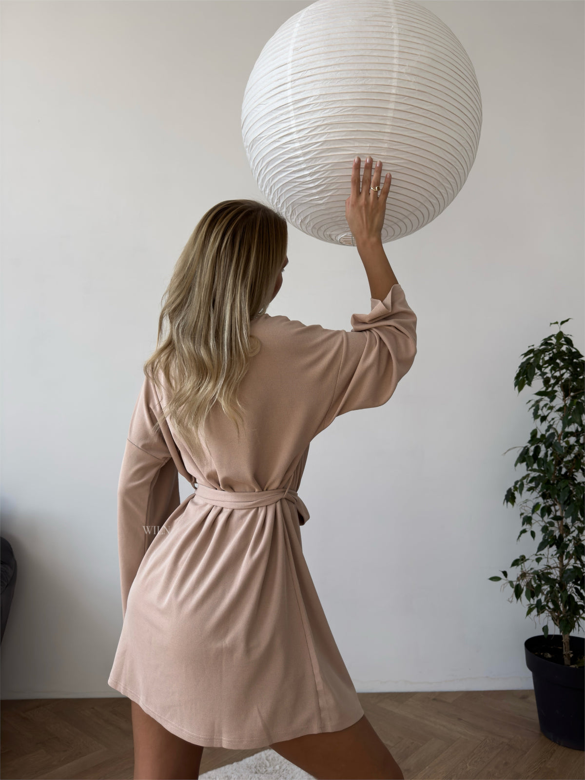 PEACE Women’s 3 Piece Crop Top, Shorts & Robe Loungewear Set in Mocha Latte Beige Brown