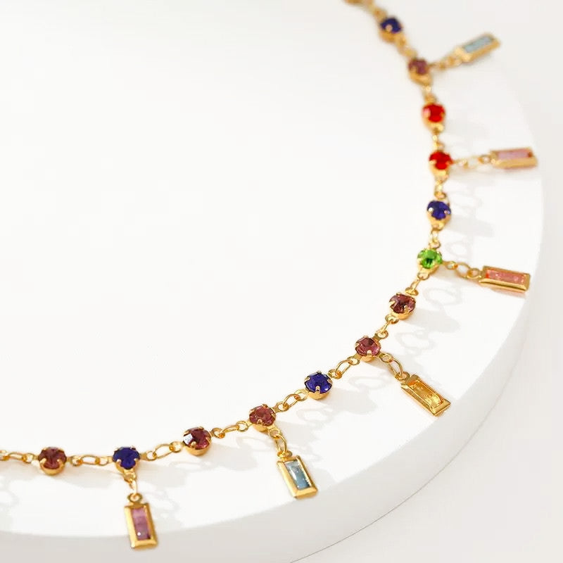 Issa Luxe 18k Gold Plated Colourful Jewelled Anklet