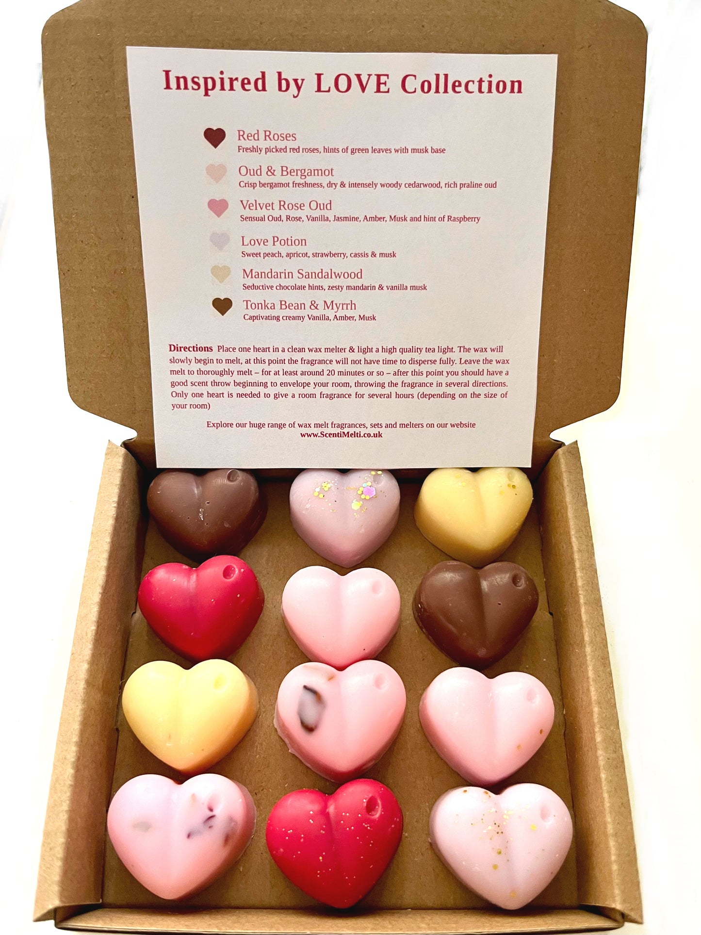 12 Heart Mixed Box of Hearts Gift Set | LOVE Collection - ScentiMelti Wax Melts