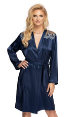 Irall Elodie Lace Satin Dressing Gown Navy