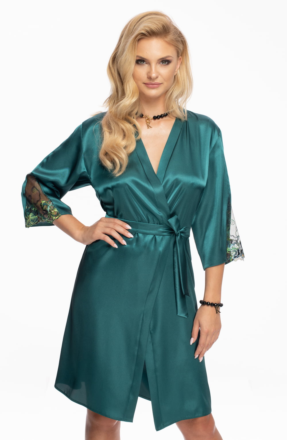 Irall Nikita Satin Dressing Gown Jade Green