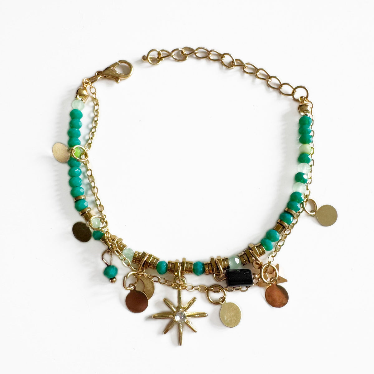 Gaia Boho Beaded Double Layer Green Bracelet