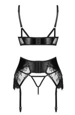 Beauty Night Leonela Lace Wet Look Lingerie Set Black
