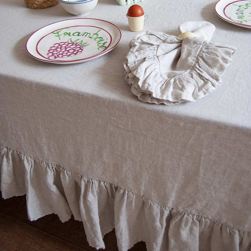 Mistral Drape Ruffled Linen Tablecloth: Brume Natural
