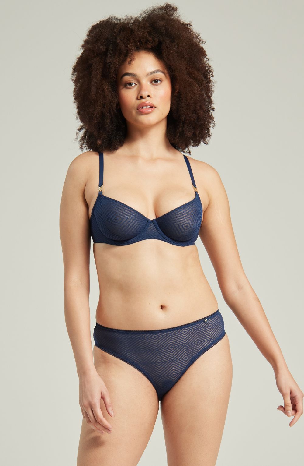 Nudea The Sheer Deco High Leg Brief Navy