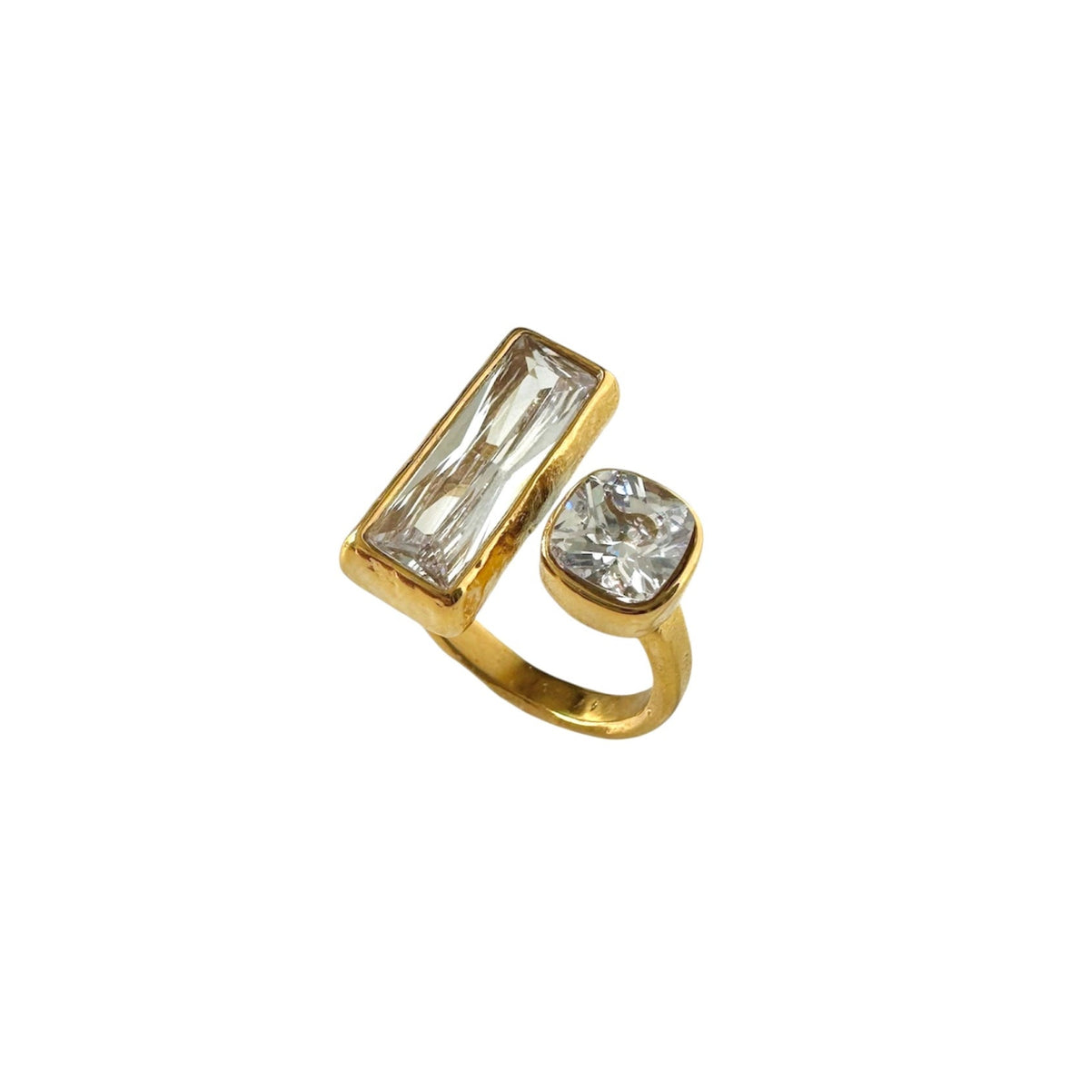Ember Luxe 18k Gold Plated Hammered Open Crystal Ring