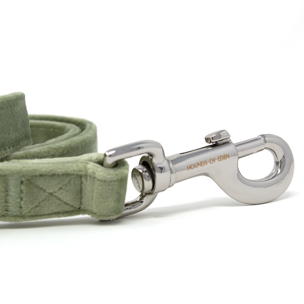 Sage Mist - Green Velvet Dog Lead with Silver Hardware