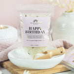 Happy Birthday Luxury Himalayan Bath Salts with Lavender, Jojoba Essential Oils with Lavender Seeds 100g
