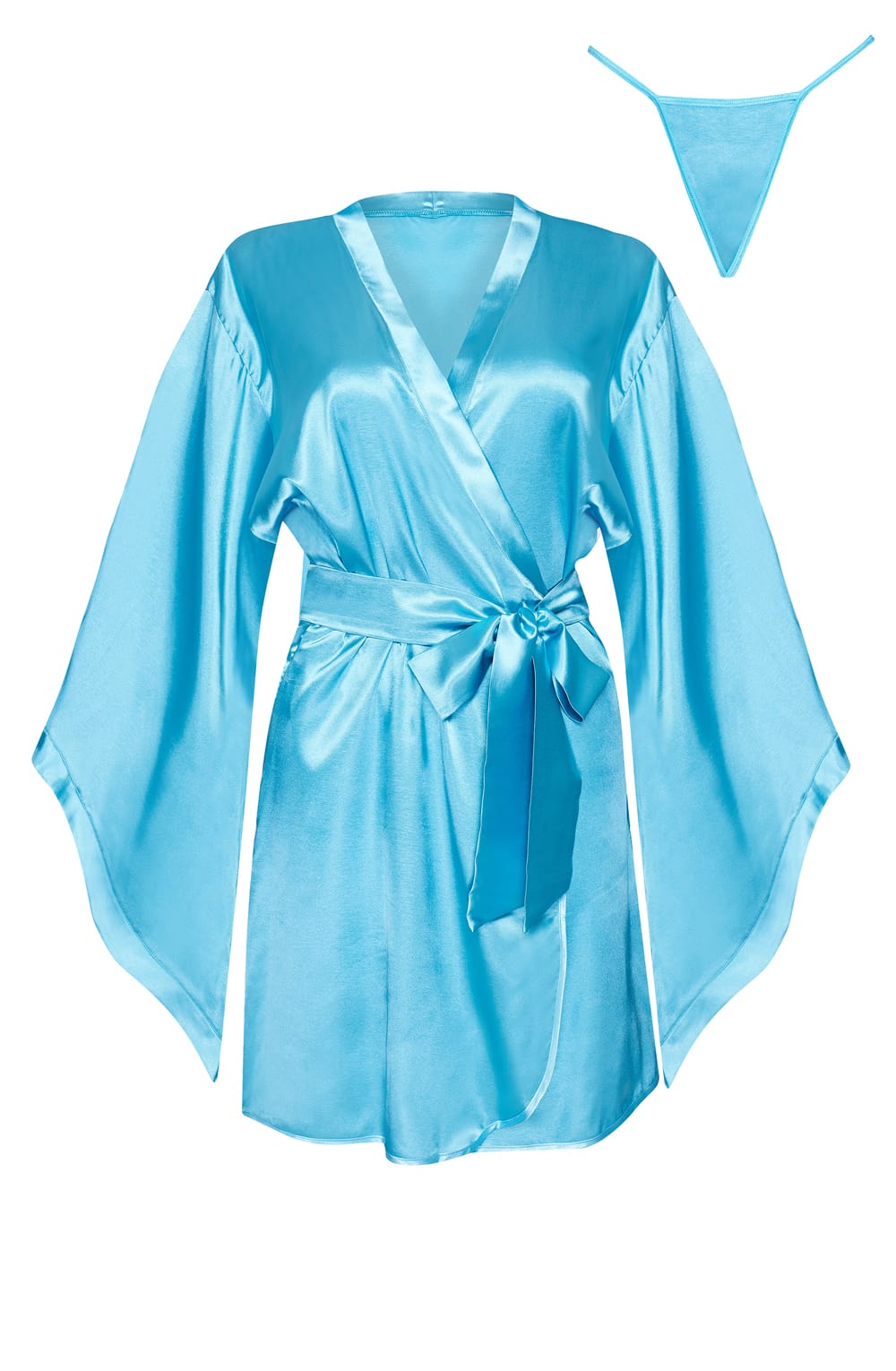 Beauty Night Samira Peignoir Satin Robe & Thong Set in Turquoise
