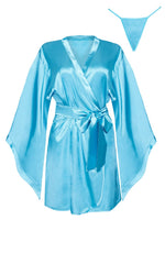 Beauty Night Samira Peignoir Satin Robe & Thong Set in Turquoise