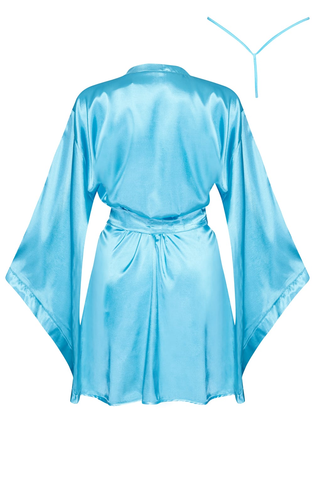 Beauty Night Samira Peignoir Satin Robe & Thong Set in Turquoise