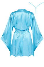 Beauty Night Samira Peignoir Satin Robe & Thong Set in Turquoise