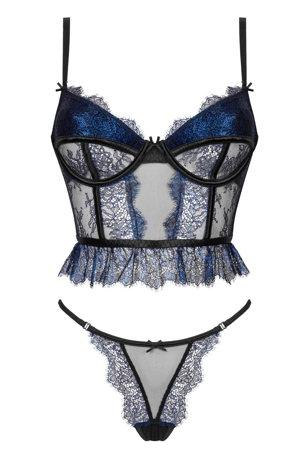 Beauty Night Saphira Corset and Panties Set Black and Blue