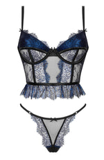 Beauty Night Saphira Corset and Panties Set Black and Blue
