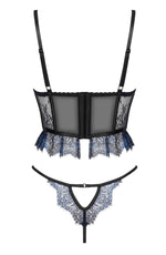 Beauty Night Saphira Corset and Panties Set Black and Blue