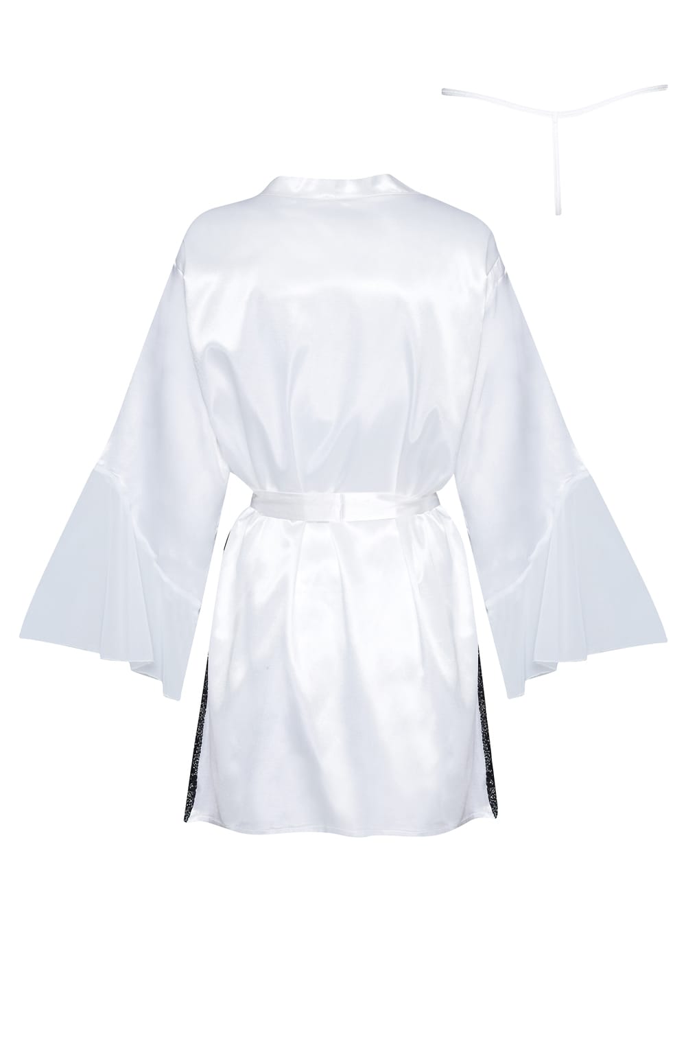 Beauty Night Sara Peignoir White with Black Lace Belted Satin Robe & Panties Set