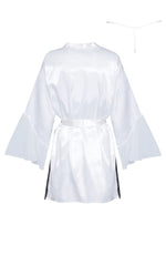 Beauty Night Sara Peignoir White with Black Lace Belted Satin Robe & Panties Set