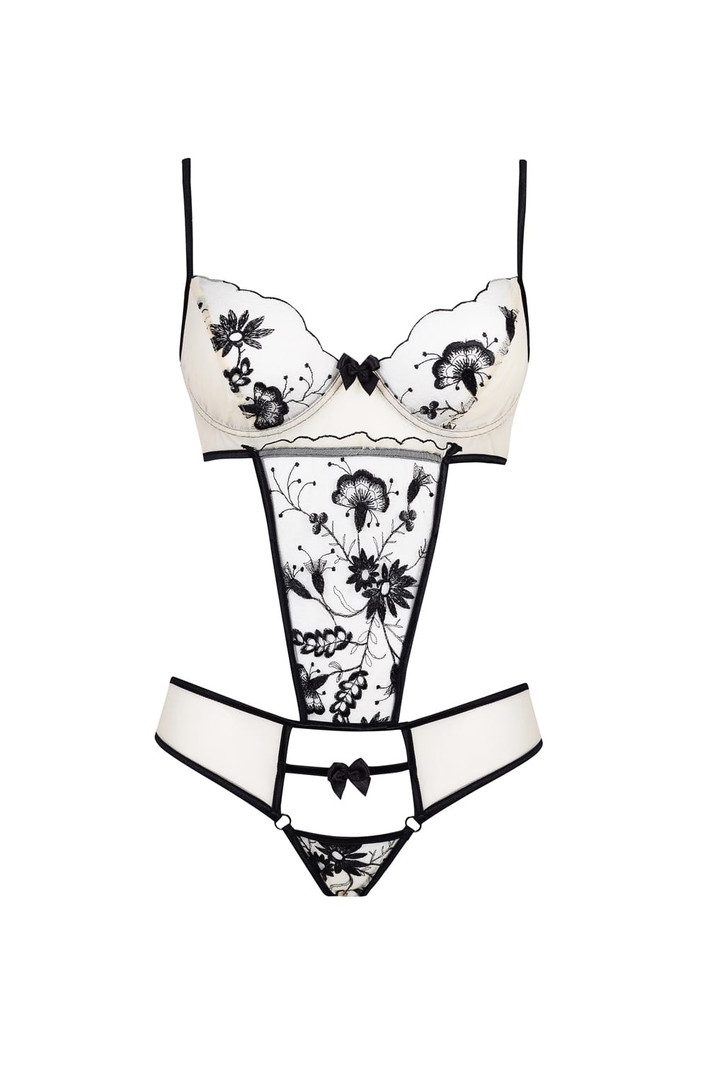 Beauty Night Savannah Teddy Nude with Black Floral Embroidery