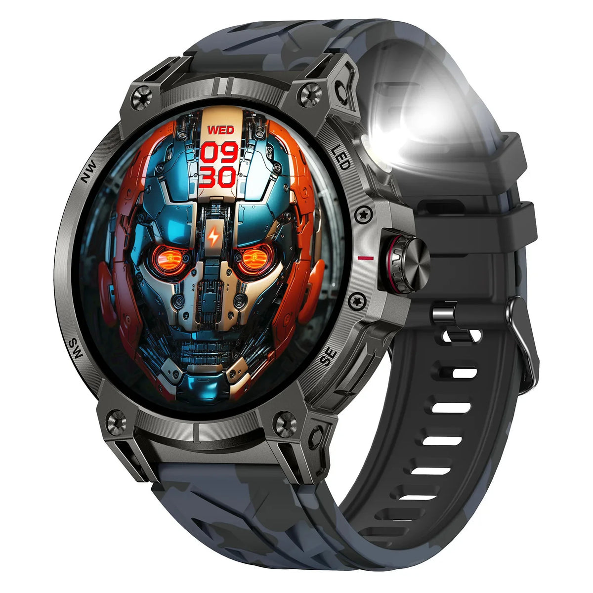 Military Grade Smartwatch 760mAh With Flashlight Camouflage blue