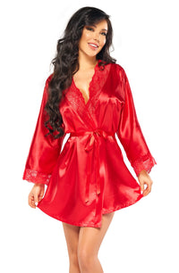 Beauty Night Sherie Peignoir Satin Robe and Thong Set Red