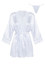 Beauty Night Sherie Satin Peignoir Robe and Thong Set White