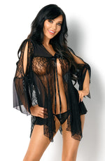 Beauty Night Sissy Mesh and Lace Robe and Thong Set Black