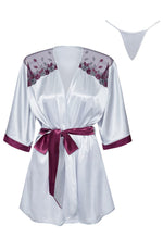 Beauty Night Summer Satin Lace Shoulder Accent Wide Sleeve Peignoir Burgundy